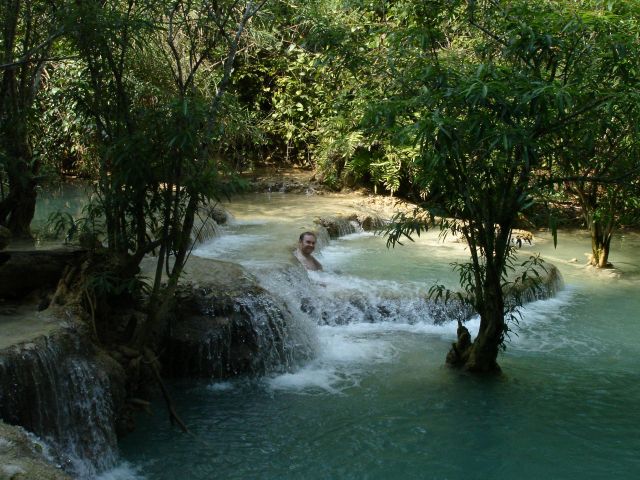 bathing in laos